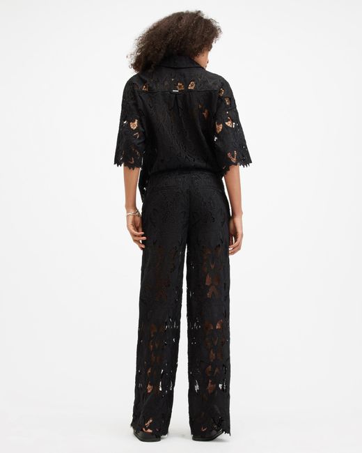 AllSaints Blue Charli Embroidered Straight Fit Trousers,