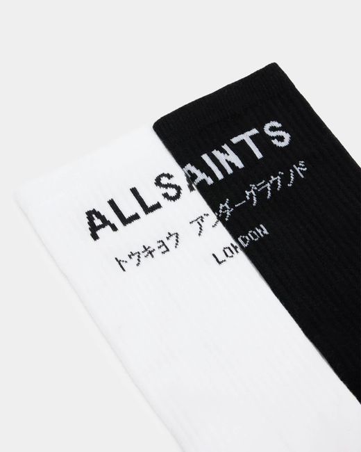 AllSaints Black Underground Logo Socks 2 Pack for men