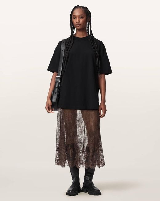 AllSaints Black Arran Lace Ankle Length Skirt