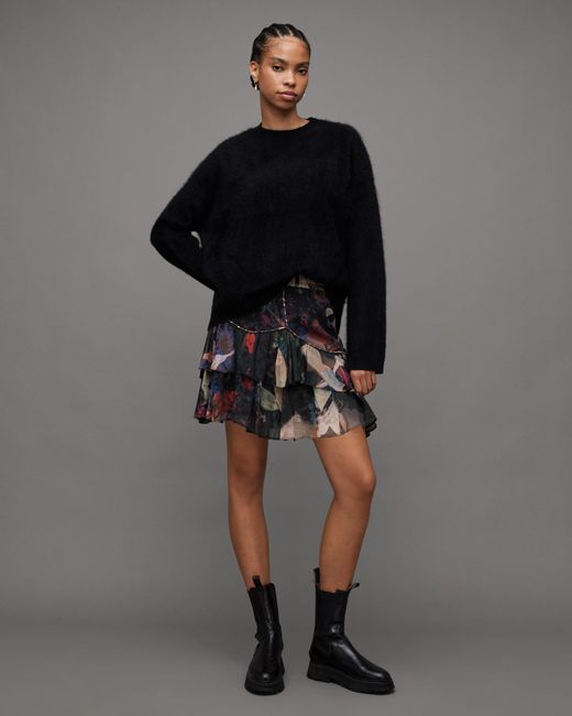 AllSaints Black Gemma Tippi Floral Ruffled Mini Skirt