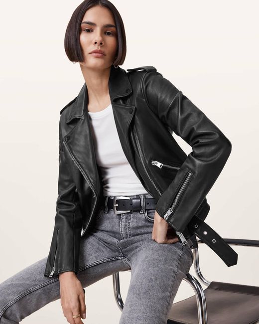 AllSaints Black Balfern Leather Biker Jacket