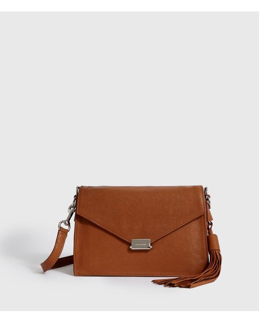 AllSaints Brown Miki Leather Crossbody Bag