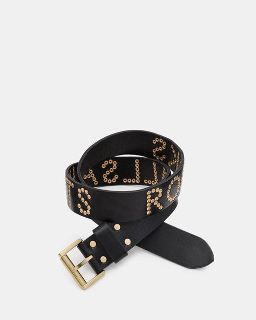 AllSaints Multicolor Rock Studded Leather Belt,, /Warm Brass