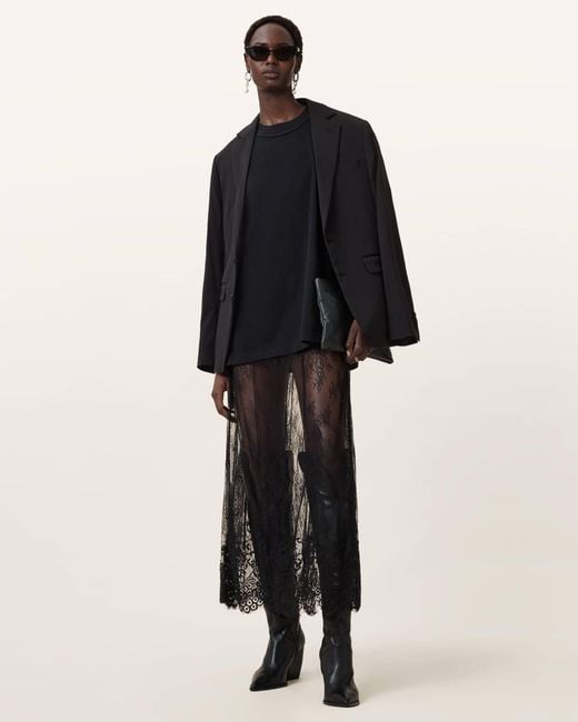 AllSaints Black Arran Lace Ankle Length Skirt