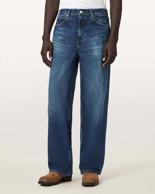 AllSaints Blue Lenny Loose Fit Wide Leg Denim Jeans for men