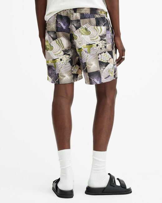 AllSaints White Sebastian Slim Fit Printed Swim Shorts for men