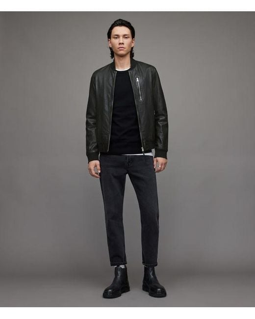 AllSaints Boyton Leather Bomber Jacket in Black for Men | Lyst UK