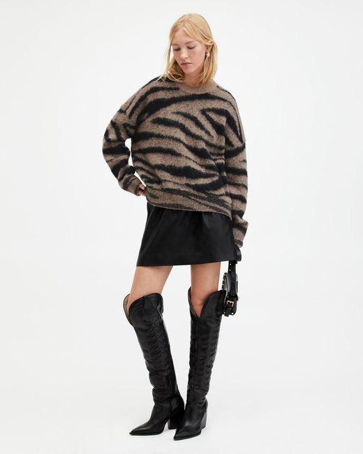 AllSaints Black Tessa Tiger Stripe Jacquard Sweater