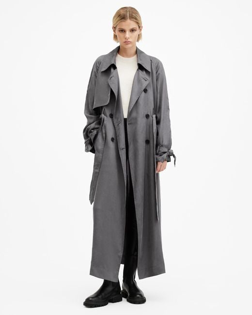 AllSaints Gray Koko Longline Oversized Trench Coat,, Eiffel