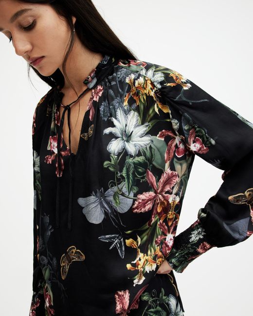 AllSaints Black Maria Sanibel Floral Print Shirt,