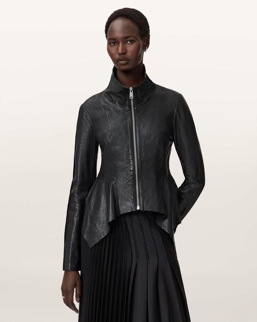 AllSaints Black Grace Leather Biker Jacket