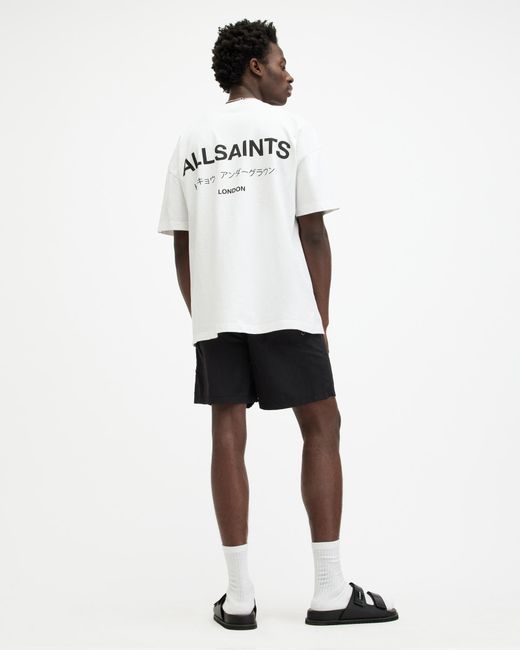 AllSaints White Underground Elastic Waist Logo Swimshorts, for men