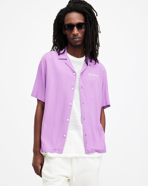 AllSaints Purple Access Short Sleeve Relaxed Fit Shirt, for men