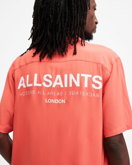 AllSaints Red Access Short Sleeve Relaxed Fit Shirt, for men