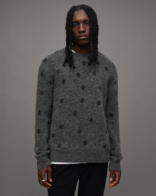 AllSaints Gray Polk Dot Jacquard Relaxed Crew Sweater for men