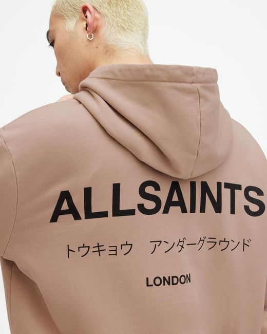 AllSaints Natural Underground Pullover Logo Hoodie, for men