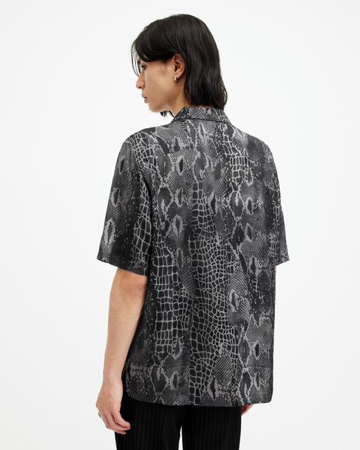 AllSaints Black Skrale Snake Print Relaxed Fit Shirt for men