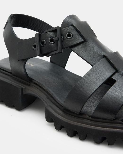 AllSaints Black Nessa Chunky Leather Sandals