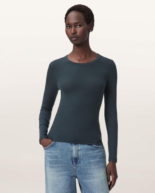 AllSaints Blue Rina Long Sleeve Crew Neck T-Shirt