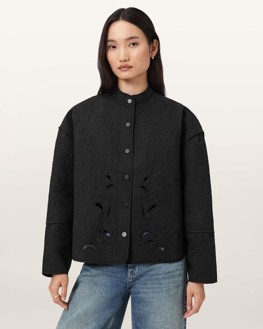 AllSaints Black Cotton Clary Relaxed Fit Cotton Shacket, /Us 10