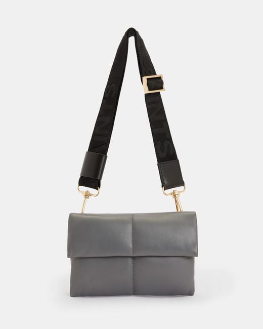 AllSaints Gray Ezra Quilted Leather Crossbody Bag