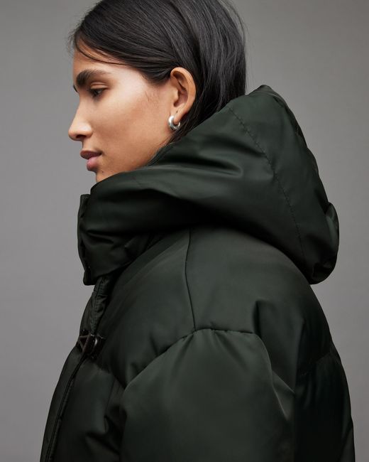 AllSaints Allais High Collar Quilted Puffer Jacket in Brown | Lyst