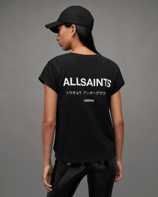 AllSaints Black Anna Crew Neck Underground Logo T-shirt,