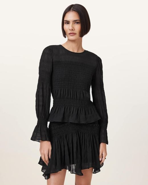 AllSaints Black Pamela Flared Long Sleeve Top