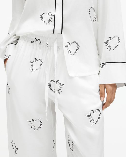 AllSaints White Sofi Silk Blend Escalera Pyjama Trousers