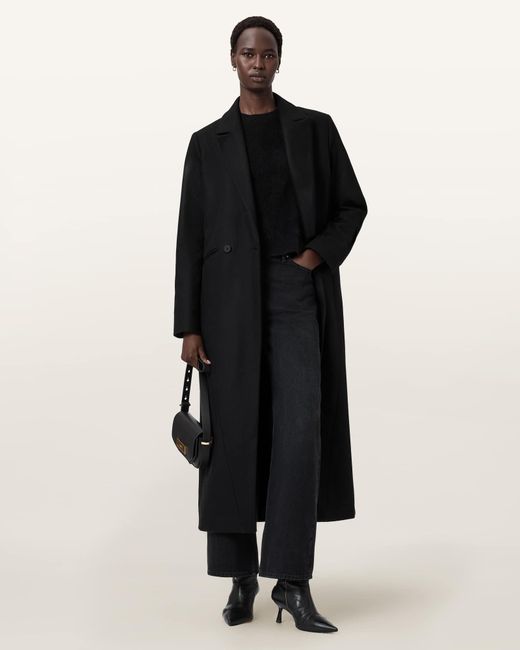 AllSaints Black Wool Nellie Double Breasted Coat, /Us 2