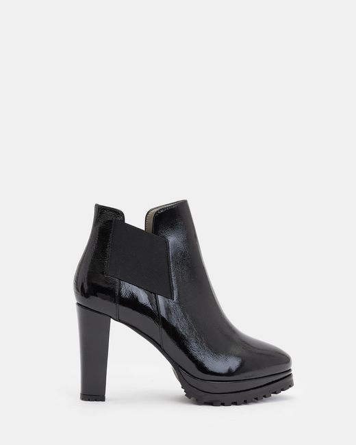 AllSaints Black Sarris Block-heel Patent-leather Ankle Boots