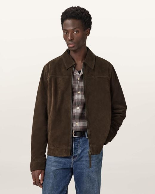 AllSaints Brown Rhone Suede Jacket for men