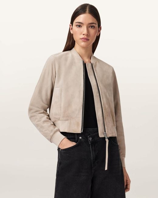 AllSaints Natural Orten Suede Bomber Jacket