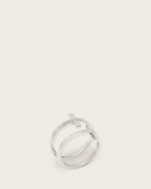 AllSaints Natural Gabe Sterling Cross Rings for men