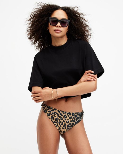 AllSaints Black Emma Knotted Animal Print Bikini Bottoms