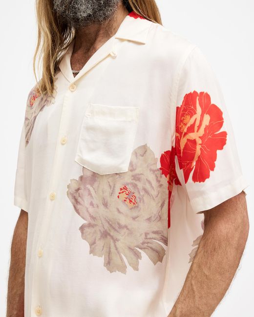AllSaints White Roze Floral Print Relaxed Fit Shirt, for men