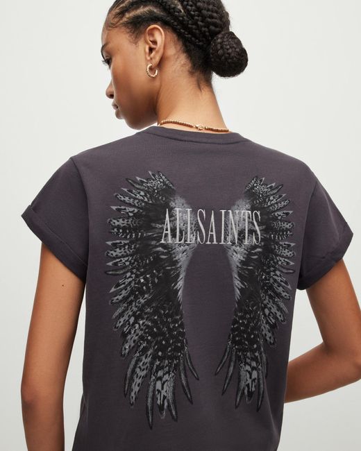 AllSaints Gray Wingan Anna Crew Neck Embroidery T-shirt