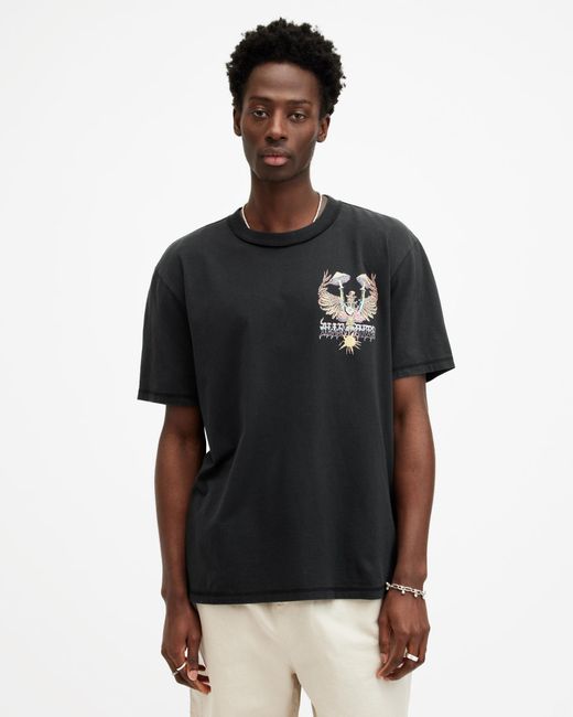 AllSaints Black Strummer Graphic Print Relaxed Fit T-shirt for men