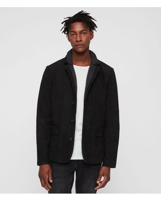 AllSaints Black Survey Leather Blazer for men