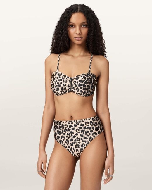 AllSaints Multicolor Court Strapless Animal Print Bikini Top
