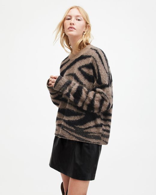 AllSaints Black Tessa Tiger Stripe Jacquard Sweater