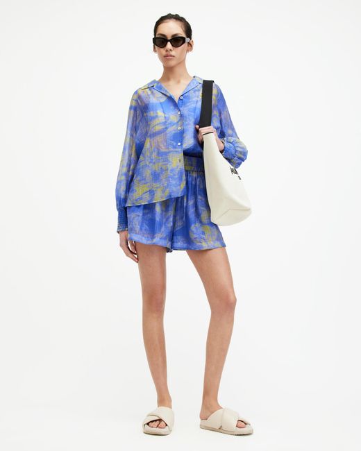 AllSaints Blue Isla Inspiral Printed Relaxed Fit Shirt