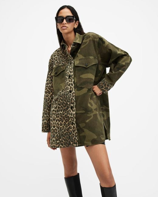 AllSaints Green Lily Oversized Denim Shacket Dress,, Camo