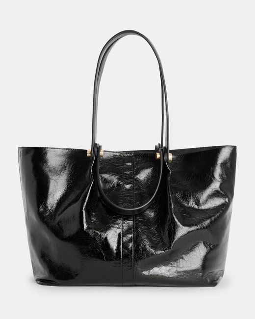 AllSaints Black Allington East West Leather Tote Bag