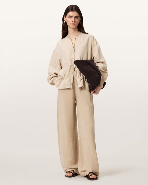 AllSaints Natural Jett Wide Leg Linen Blend Pants