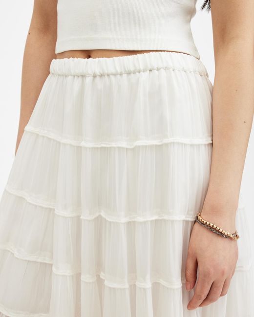 AllSaints Natural Eva Elasticated Waist Tiered Maxi Skirt