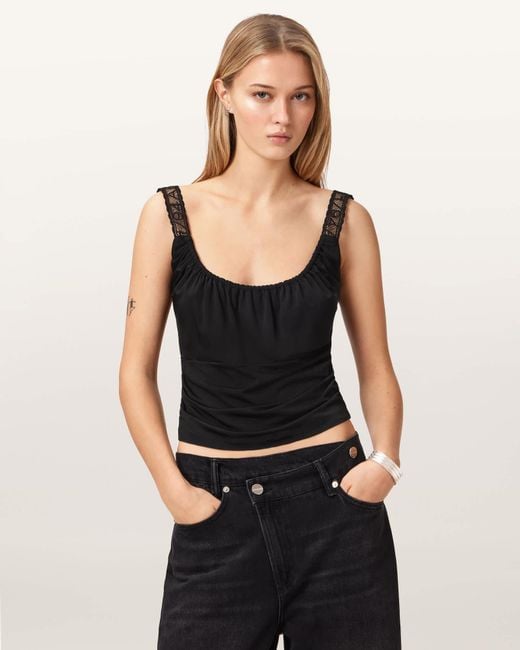 AllSaints Black Celena Slim Fit Scoop Neck Top