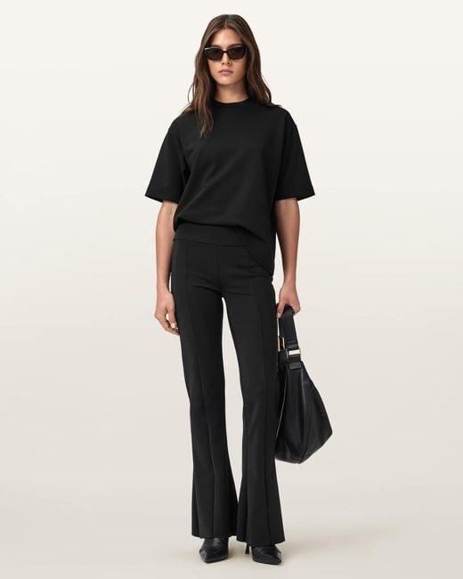 AllSaints Black Polyamide Rebecca Zip Flared Trousers, /Us 2