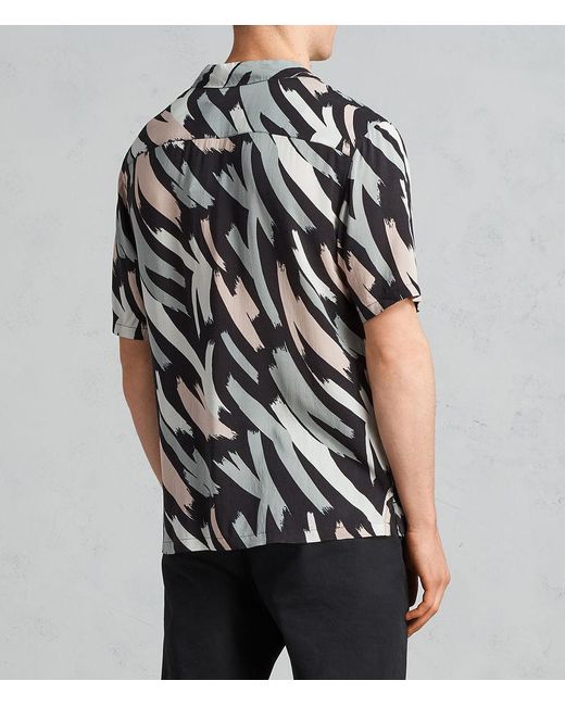 AllSaints Regular Fit Short Sleeve Shirt With Tiger Print in Black for Men