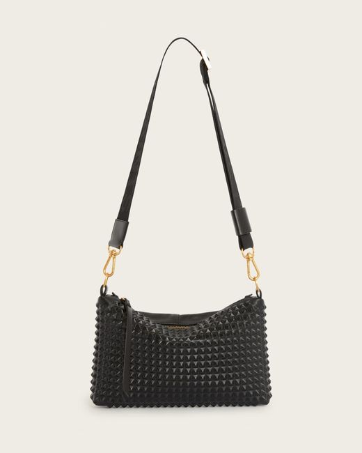 AllSaints White Eve Studded Leather Crossbody Bag